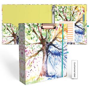 EYROZILL 2 Inch 3 Ring Binders with clipboard for Letter-Size 11" x 8.5" Three Ring Binder with 5-Tab Dividers and File Folder Labels for School Class Office Supplies, Season Tree