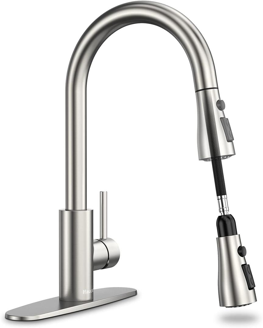 Kitchen Faucets, Kitchen Faucet with Pull Down Sprayer, High Arc Single Handle Kitchen Sink Faucet with Water Lines, Brushed Nickel Kitchen Faucet with Sprayer, RV Sink faucets (Brushed Nickel 15.5-Inch)