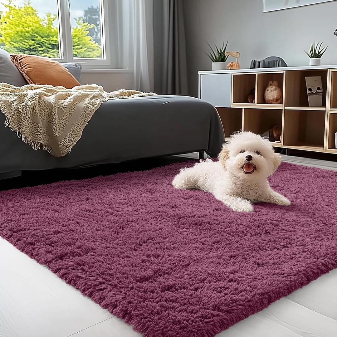 OLANLY 3x5 Machine Washable Small Bedside Rug, Soft Fluffy Shaggy Rugs for Living Room, Bedroom, Indoor Floor Carpet for Kids Girls and Boys, Preppy Dorms, Nursery, Home Decor Aesthetic, Burgundy
