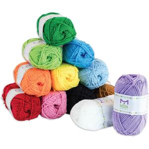 Mira HandCrafts 12 Acrylic Yarn Skeins - Crochet and Knitting Starter Kit for Colorful Arts and Crafts with 1,312 Yards of Multicolored Thread - Make Amigurumi, Granny Squares, Scarves, and Throws