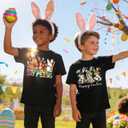Boys Easter Shirt Toddler Bunny Rabbit & Egg Hunt Graphic T-Shirts Kids Happy Easter Lettering Tops 2026 (140) (Black)