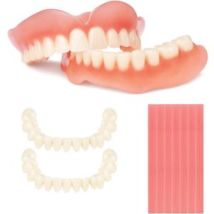 DIY Denture Kit for Smile Look Custom Fit Fake Teeth Set with Upper & Lower Plates, Resin Material, Easy At-Home Use for Visual Enhancement