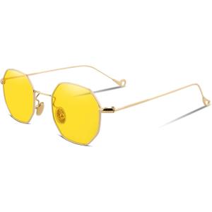 FEISEDY Hipster Small Polygon Women Men Sunglasses Delicate Metal Frame B2254 (Golden Frame Yellow Lens)