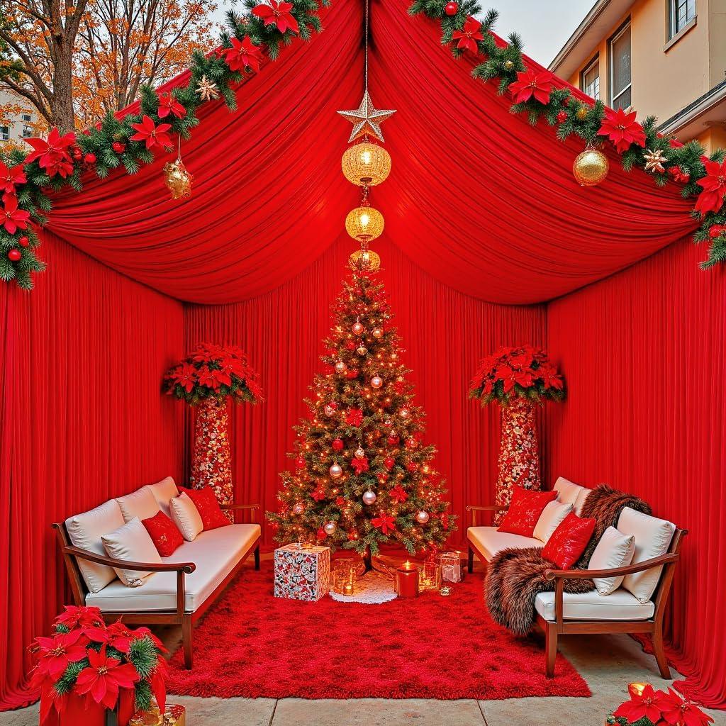 4 Panels 5ft(W) x 20ft(H) Red Ceiling Drapes for Valentines Day Decoration  20 FT Extra Long Thick Polyester Wrinkle-Free Drapery Tent Decor Decorations for Birthday Party Ceremony Stage Swag