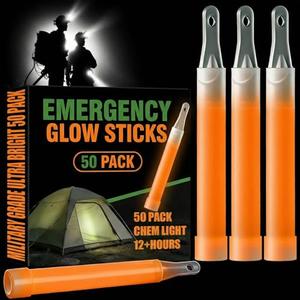 Soulchen 50 Pack Orange Glow Sticks 4" Bright Emergency Glow Sticks Bulk with 8-12 Hours for Use as Emergency Flares Hiking Safety Gear or Concerts Weddings Raves Carnivals Parties Decor Events