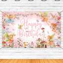 Mocsicka Fairy Birthday Backdrop Banner Pink Little Fairy Happy Birthday Party Decorations Banner for Girls Spring Magic Forest Princess Birthday Photography Background (Pink, 70.8 x 43.3 Inch)