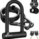 Sportneer Bike Lock: Heavy Duty Anti Theft Bike U Lock with 5ft Security Steel Cable - 17mm Shackle Bicycle U-Locks with Keys & Sturdy Mounting Bracket for Road, Mountain, Electric & Folding Bike