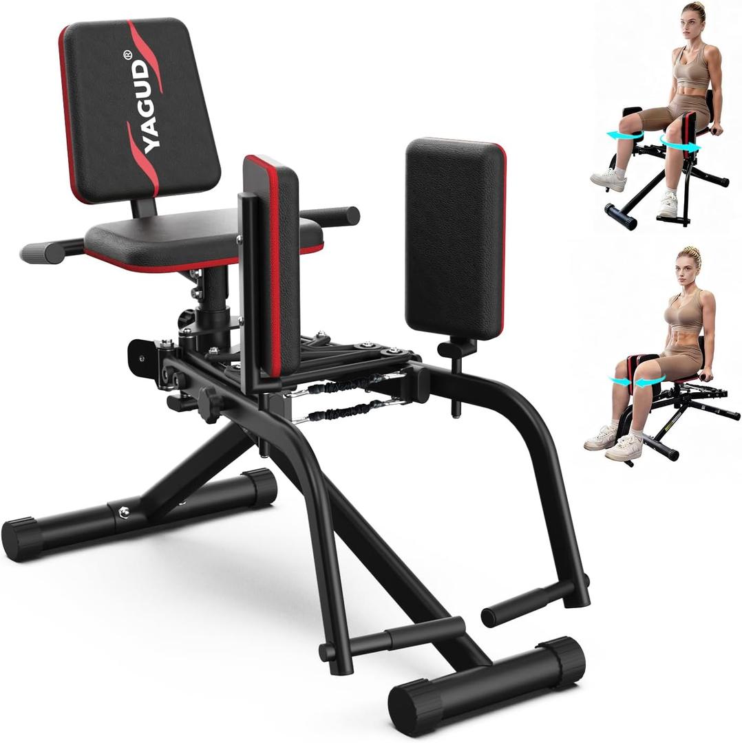 Hip Abductor Machine for Home Gym, 9 Levels Glute Workout Equipment, Booty Builder with 2 Resistance Bands, 2 in 1 Glute & Thigh Abductor Machine for Women & Men