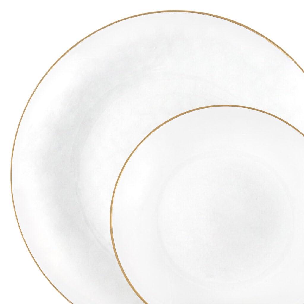 Organic Hammered Transparent White and Gold Rim Collection, Case of 120 (12 packs x 10)