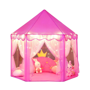 Wilwolfer Kid Tent with Mat, Star Lights  Kids Play Tents for Toddlers Kids Tents Indoor Playhouse  Princess Tent for Girls Toy House Gift (Pink with Mesh)