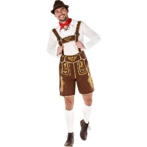 Morph Bavarian Lederhosen Men Costume, Oktoberfest Costumes Mens, Bavarian Costume Mens, Halloween Costumes for Men (X-Large, Brown)