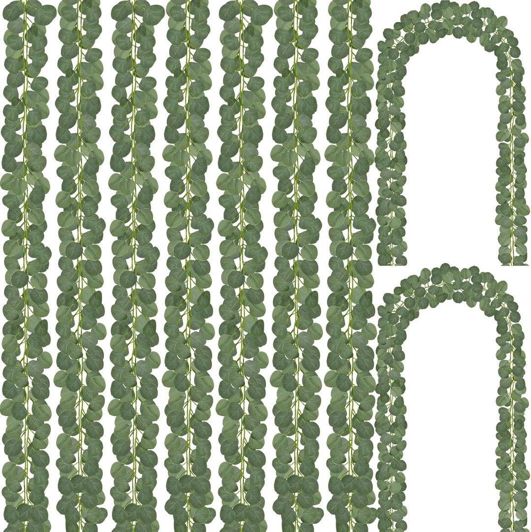 CQURE 24 Pack Eucalyptus Garland, Artificial Greenery Faux Eucalyptus Leaves Table Vines for Wedding Backdrop Fireplace Arch Door Wall Room Decor (168FT)