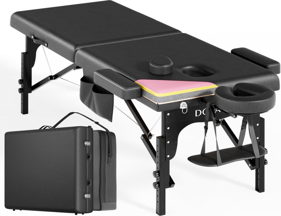 2 Fold Professional Massage Table Portable Hold Up to 800LBS Black
