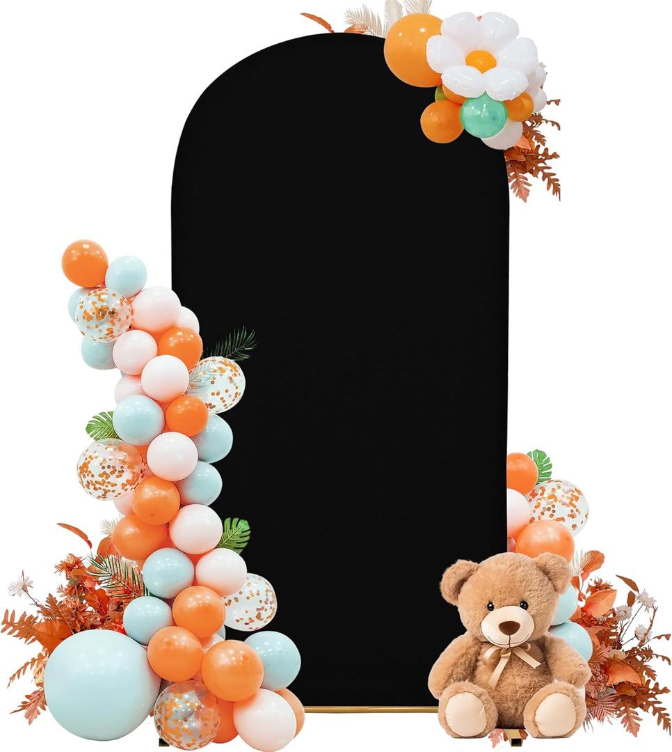 7.2FT Wedding Arch Cover Stretchy Spandex Fabric Backdrop for Arch Stand Ideal for Wedding Ceremony, Birthday Party, Baby Shower & Photo Booth Decoration (Black)