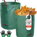 2-Pack Extra Large Yard Waste Bags, 132 Gallon Reusable Garden Bags with Gardening Gloves, Heavy Duty Leaf & Lawn Chute, Collapsible Clean-up Containers for Debris, Camping & Recycling