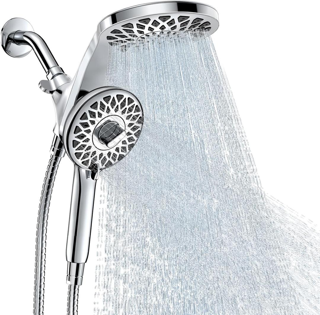 High Pressure Rain Shower Head with Handheld Spray Combo: Detachable Dual Shower Head with 10 Sprays Modes - Upgrade Knob Spray Mode Selector and Magnetic Guidance Docking System (Chrome)