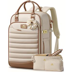 MATEIN HER Personal Item Travel Backpack for Women with Hair Essentials Bag, 18x14x8 inches Underseat Luggage Backpack, TSA Approved Carry on Bags for Frontier Airline fits 17" Laptop & 40 oz Tumbler