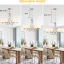 Brushed Nickel Farmhouse Chandelier Rustic Kitchen Island Lights with Milk White Frosted Glass Lampshade Height Adjustable 47.2" Ceiling Hanging Light Fixture for Dinging Room Living Room Over Table