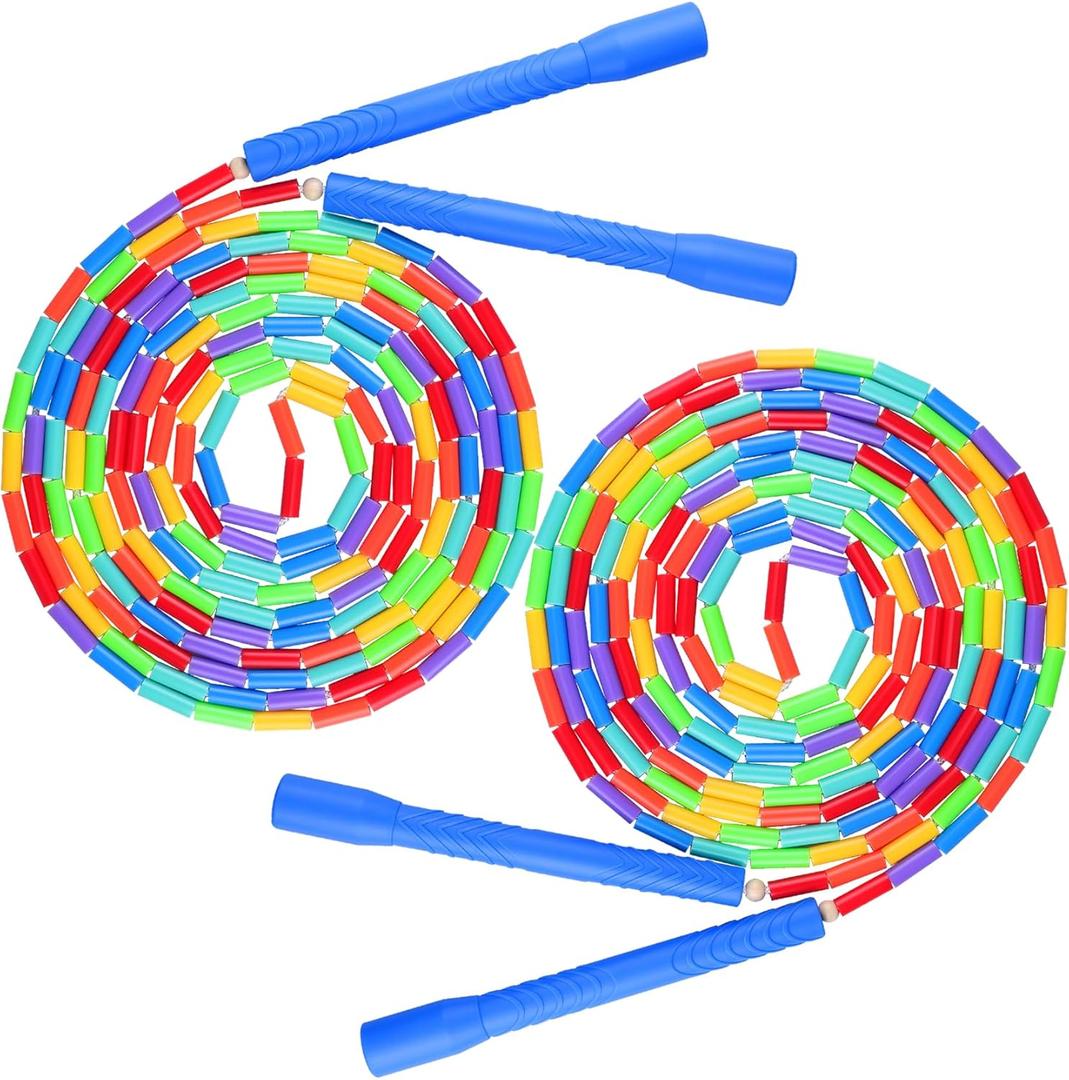 2 PACK 16.5FT Double Dutch Jump Ropes for Adults Kids, Rainbw Long Jump Rope, Beaded Jump Rope for Fitness, Segmented Skipping Ropes for Exercise Training, Tangle-Free