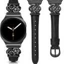 Minyee Celtic Knot Leather Band Compatible with Samsung Galaxy Watch 8 40mm 44mm/ 8 Classic 46mm Band Women, No Gap One-Click Slim Thin Dressy Premium Soft Leather Pretty Designer Adjustable Strap