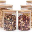 Wnaraa Glass Storage Containers with Lids, Glass Jars with Bamboo Lids, Large Food Storage Jar, Sugar, Pantry Storage Container for Pasta Rice Flour Oats Nuts Tea Spice Squared (4pack)