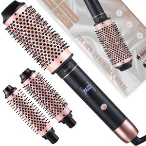 NONK Heated Round Brush Set 3-in-1 for Long Hair, Interchangeable Thermal Brush (1.25 1.5 1.75), Curling & Smoothing Styling Brush, Adds Volume & Shine, Adjustable Temperature