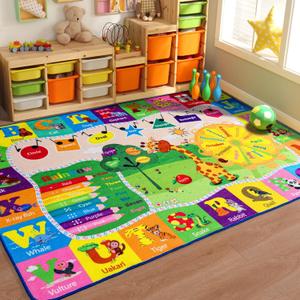 5x7 Playroom Rugs for Kids Washable, Educational and Fun Playmat with ABC Alphabet Animals Shapes Colors, Non-Slip Play Mat Learning Rugs for Baby Toddler Children Game Activity (Colorful)