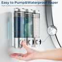 Shampoo and Conditioner Dispenser, Pollock Shower Soap Dispenser 3 Chamber No Drill, Wall Mounted Shampoo Body Wash Conditioner for Bathroom Large Capacity Silver