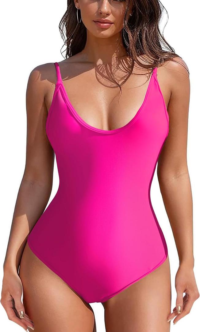 American Trends Sexy One Piece Swimsuit for Women V Neck Bathing Suit Sexy Open Back High Cut Swimwear (XXL)