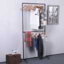 MBQQ Industrial Pipe Clothing Racks on Wheels Double Hanging Rod Metal Clothing Rack,Heavy Duty Commercial Display Garment Rack,Hanging Weight Rack,Metal Ballet Rolling Racks,Black Brush Silver