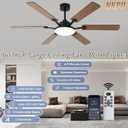 60 Inch Ceiling Fans with Lights, Large Modern Brown Ceiling Fan with Light and Remote Control, 6 Double Sided Blades, 6 Speed Reversible Motor, Dimmable LED, Silent Timing, Indoor Outdoor Patio Use