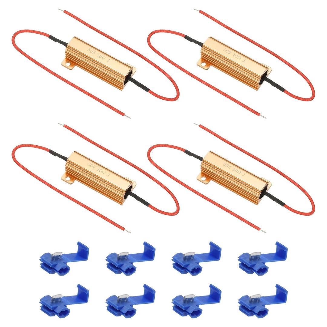 PATIKIL 50W 10 Ohm Aluminum Shell Resistor, 4Pcs Aluminum Housing Resistor with Clips Housed Case Wirewound Resistors Screw Tap Power Resistor, Golden