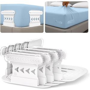 Bed Sheet Holders for Corners, 4Pcs Fitted Sheet Holders Fit All Mattress Sizes, Lock Sheet Holders Keep Sheets Firm & Tight in Place, Heavy Duty Bed Sheet Grippers Clips Locks, Easy Installation