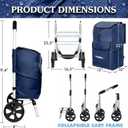 Ultra-Lightweight Blue Foldable Shopping Cart for Groceries Large 42L Capacity Rubber Wheels, Removable Insulated Bag Liner, Durable Aluminum Frame, Multi-Function Personal Hand Truck