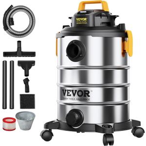 VEVOR Stainless Steel Wet Dry Shop Vacuum, 8 Gallon 6 Peak HP Wet/Dry Vac, Powerful Suction with Blower Function w/Attachment 2-in-1 Crevice Nozzle, Small Shop Vac Perfect for Carpet Debris, Pet Hair
