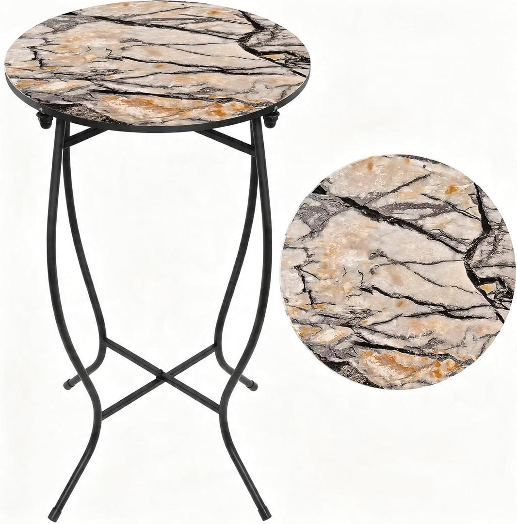 Round Side Table, 21 Inch Tall Metal Table for Patio Deck Porch Livingroom, 14 inches x 14 inches x 21 inches