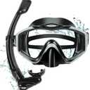 KUYOU Mask Fins Snorkeling Gear for Adults - Wide View Anti-Fog Mask, Full Dry Top Snorkel Gear Set (One Size Without Fins, Black)