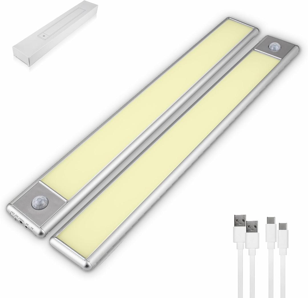 12-inch | Motion Activated Night Lights | 40-LED | Warm Light | 3000K | Magnetic | Under Cabinet Lights | Rechargeable | 1500Mah | for Kitchen, Bathroom, Pantry, Laundry, Wardrobe, Closet, Pack of 6. 
