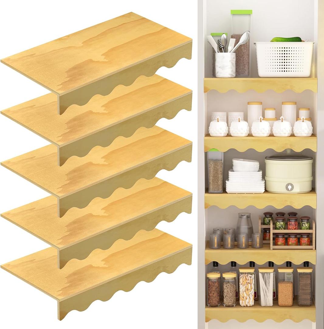 5PCS Wire Shelf Cover 33 x 16 Inch, Wood Wire Rack Covers for Pantry, Decorative Wooden Shelf Rack for Closet Storeroom Kitchen Bathroom Hallway Mudroom (Wood,Wave)