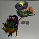 MYSEUNI Mardi Gras Mask with Feathers - Venetian Couple Carnivals Masks for Masquerade Party, Cosplay Party, Theme Ball