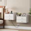 Floating Nightstand Set of 2 with 2 Storage Drawers and Charging Station Wood Wall Mounted Bedside End Table Modern Night Stands Set 2 for Bedroom,Small Space,White, 15.8 inches x 11.5 inches x 11.5 inches