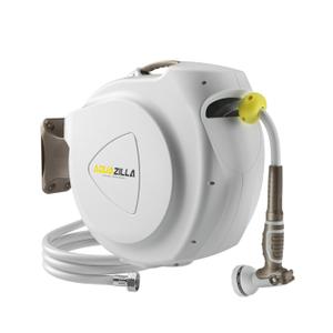 Retractable Garden Hose Reel, 5/8 in 100+6 ft, Heavy Duty Wall Mounted Water Hose Reel, Spring Power Automatic Rewind, Any Length Lock, 180 Swivel Bracket, 10 Pattern Spray Nozzle