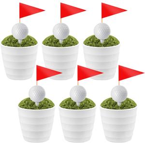 6 Sets Golf Party Decorations Centerpieces Kit - Complete Golf Theme Table Decor with Golf Balls, Artificial Moss, Plastic Pots, Floral Mud & Red Flags for Birthday, Sports Theme Party
