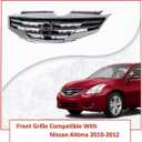 Front Grille (Chrome & Black) Compatible With Nissan 2010 2011 2012 Altima Sedan / 2010-2012 Altima (Base S SL SR) / 2010-2011 Altima (Hybrid) Front Grill Chrome Frame Shell Black Insert
