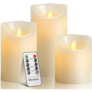 Flameless LED Candles Light, ALED Light 3 Pack Warm White Plus Multicolor Real Wax Battery Operated Electric LED Battery Candles with Timer FLameless Pillar Candles for Decoration