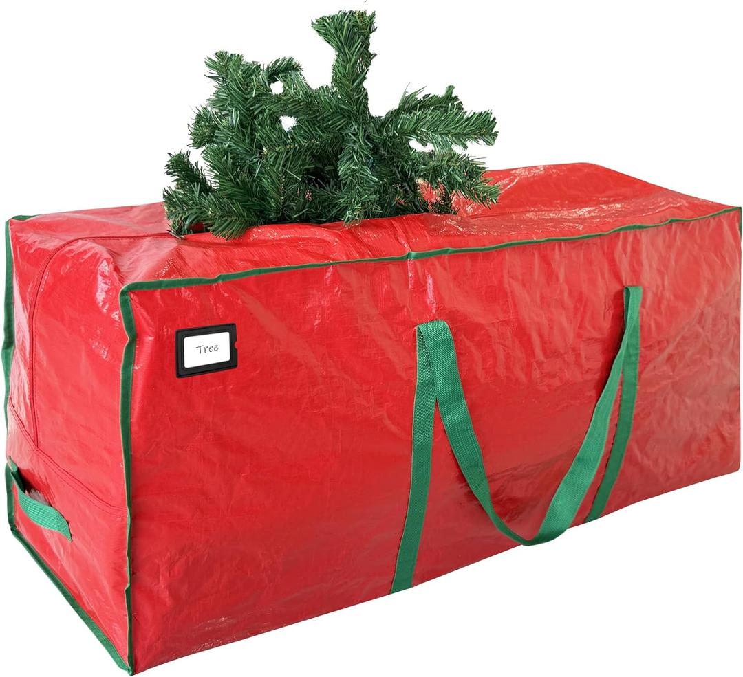Cosy Family 7.5 ft Christmas Tree Storage Bag - Durable Heavy Duty Extra Large Artificial Xmas Holiday Tree Bag with Reinforced Handles and Dual Zippers Wide Opening - Red