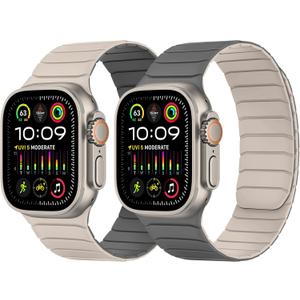 Tasikar Double Sided Wearable Magnetic Band Compatible with Apple Watch 49mm 46mm 45mm 44mm 42mm, Soft Silicone Sport Strap Loop for iWatch Ultra 3 2 1 SE Series 11 10 9 8 7 6 5 4 3 2 1, Beige Grey