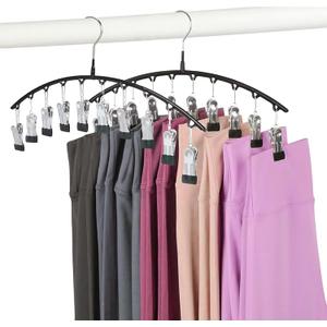 Legging Hangers for Closet Organizer, Hat Hangers for Closet 2 Pack with 10 Clips Holds 20 Leggings, Legging Hanger, Pants Storage Organizer Suitable for Socks, Panties, Underwear, Pants (Black)