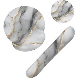 Gray White Gold Marble Keyboard Wrist Rest Pad Mouse Pad Set,Ergonomic Mousepad Wrist Support Memory Foam Desk Pad for Gaming Office,Non-Slip Rubber Base Easy Typing for Home Office Computers