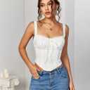 KUTUMAI Lace Corset Top Y2K Cute Square Neck Bustier Going Out Tank Crop Tops for Women Trendy Summer (White, L)